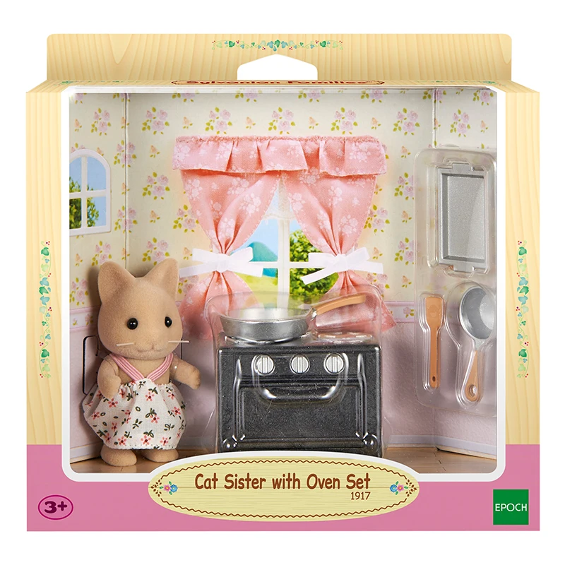 Sylvanian Family Dollhouse Мебель и аксессуары набор для кошек сестер с духовкой игрушки