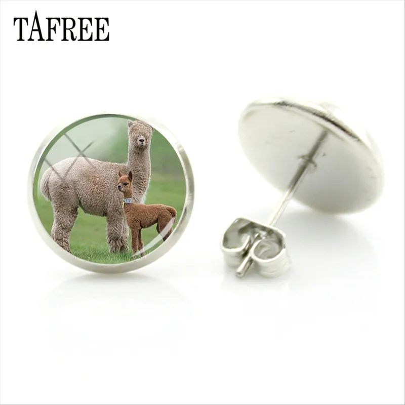 YT25 TAFREE, серьги-гвоздики из альпаки с изображением животных ламы, художественное изображение, стеклянный кабошон, очаровательные серьги для девочек и женщин, ювелирные изделия ручной работы, Gtifs YT13 - Окраска металла: YT25