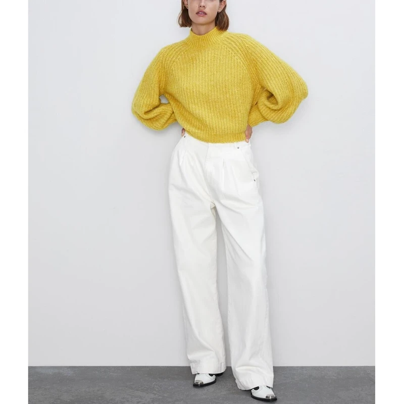 Женский трикотажный свитер PUWD желтый с рукавом Pengpeng осень 2019 | Женская одежда