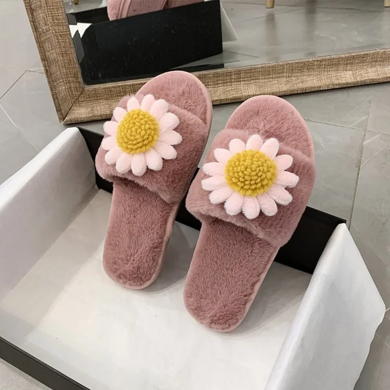 Женские зимние теплые тапочки женская обувь с цветочным узором из плюша удобная