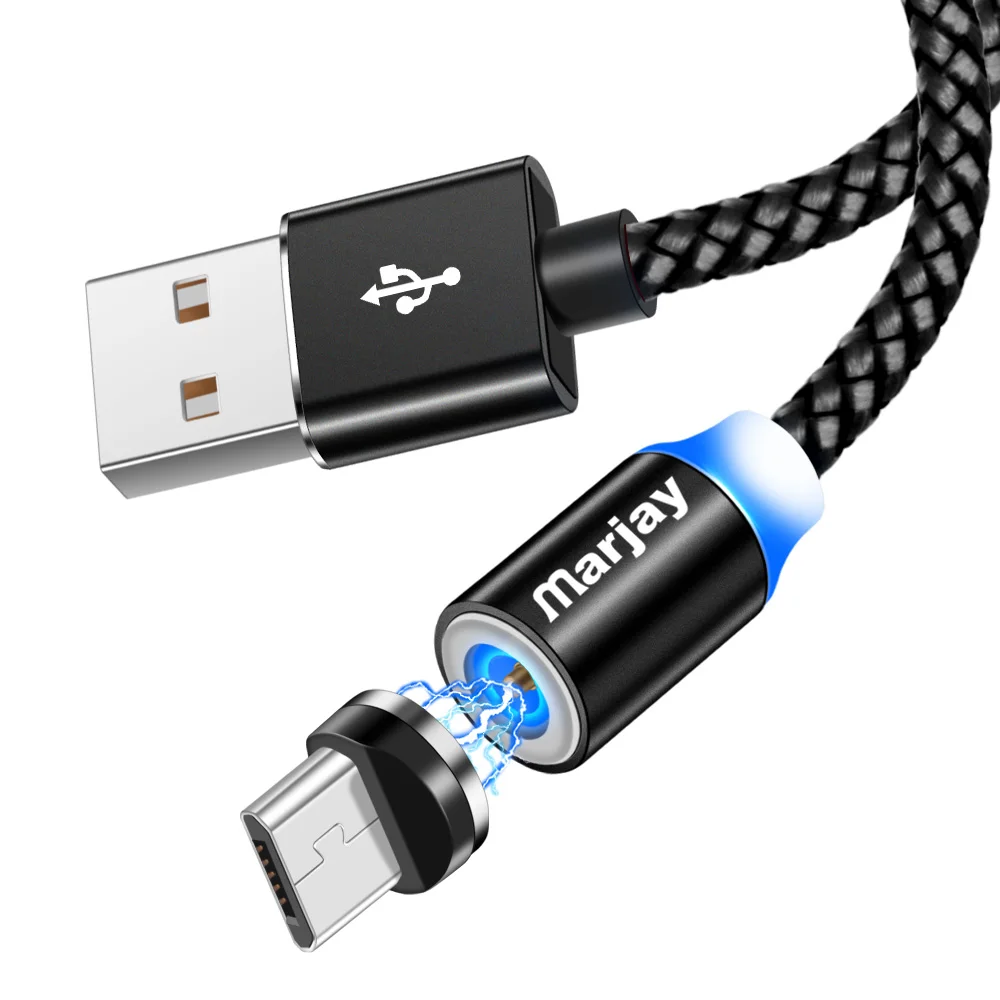 Marjay Магнитный зарядный кабель светодиодный Micro usb type C Магнитный usb зарядный кабель для iphone X 7 8 6 Xs Max XR samsung S9 зарядное устройство