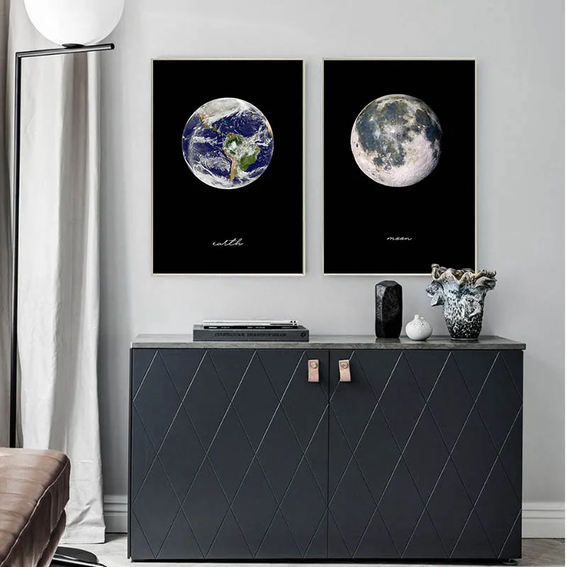 Moon земли Современная Абстрактная живопись Nordic украшение холст плакат Wall Art