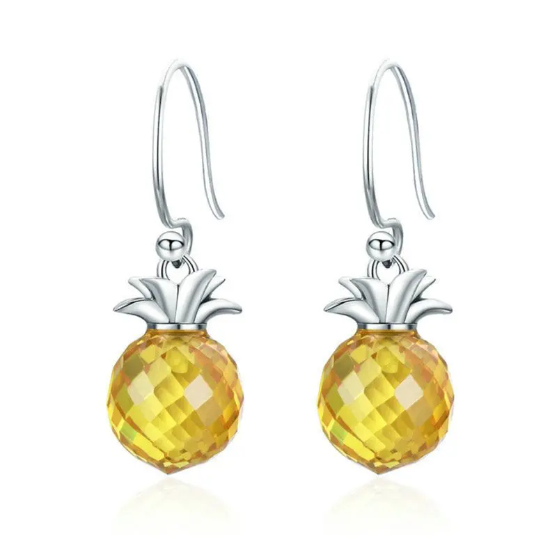 

Pineapple Shaped Inlaid Zircon 925 Silver Drop Earrings Women Charming Jewelry