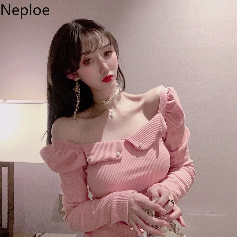 Женские вязаные футболки с жемчужным декором весна 2020 однотонные женские