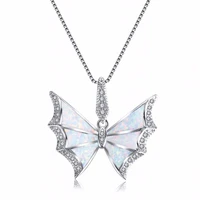 fyjs unique silver plated alloy butterfly shape opalite opal pendant link chain necklace attractive design jewelry