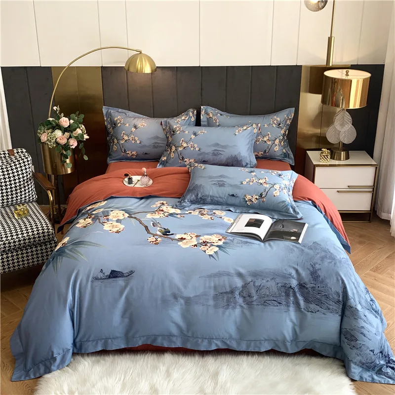 

Winter Luxury 4PCS Bedding Sets Quilt Cover Bed Sheet Pillow Cover Comforter Thickened Down100-piece cotton Four-piece Cotton