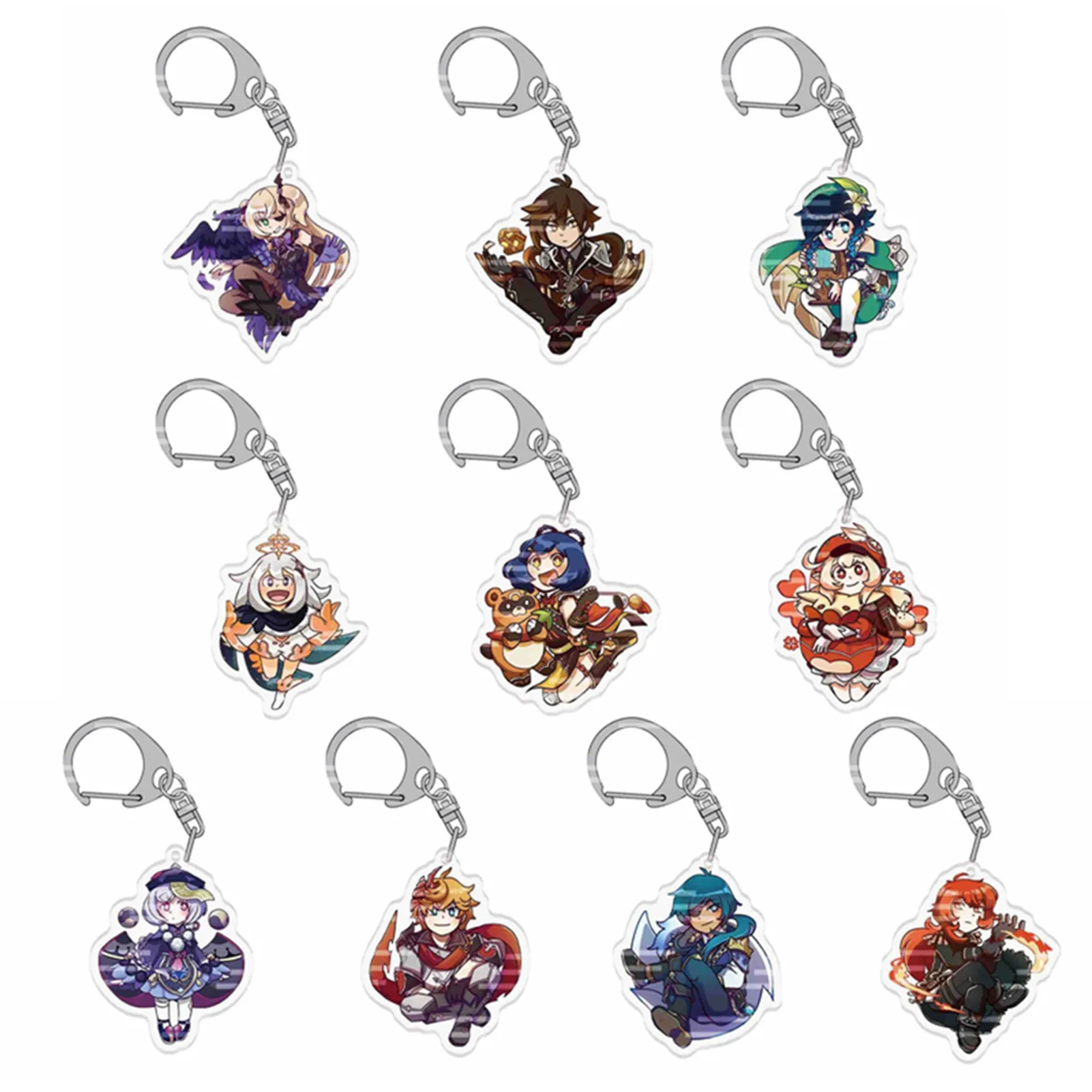 Anime Genshin Impact Zhongli Diluc Venti Paimon Keychain Base Acrylic Stands Keyring Gift For Fans