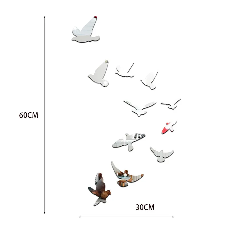 4 цвета Акриловые Fying Birds рамка зеркальная поверхность наклейки на стену детская