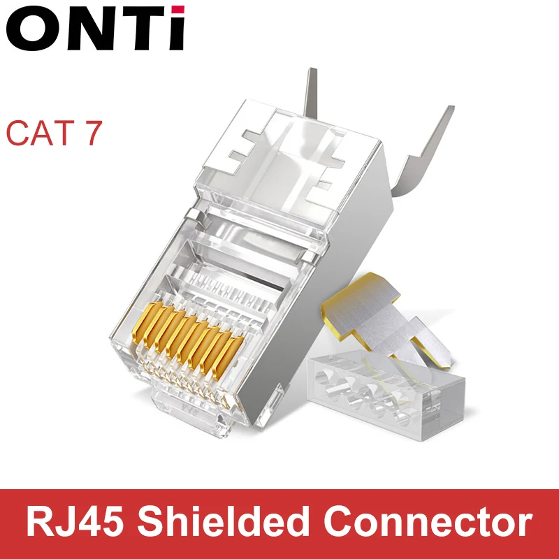 ONTi RJ45 Connector Network Cable Connector 10/50/100pcs Cat6a Cat7 RJ45 plug shielded FTP 8P8C Network Crimp Connectors
