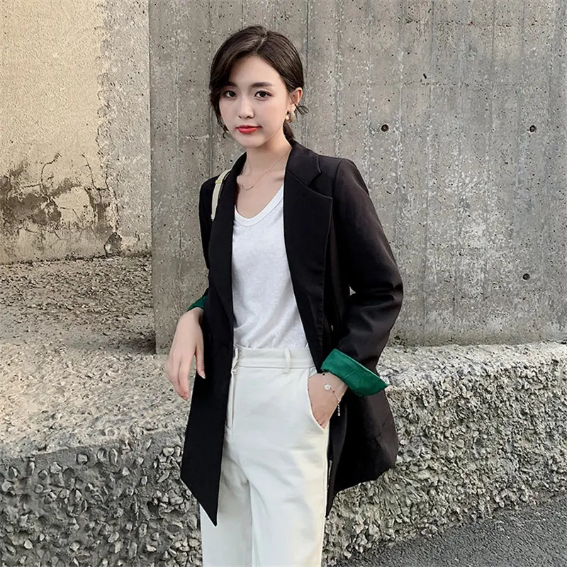 

HziriP Black Large Size Feminine Loose Elegant All Match 2019 Slender New Stylish Chic Sashes Office Lady Casual Women Blazers