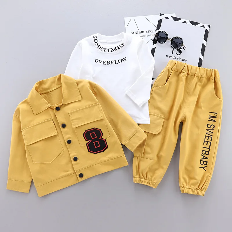 Spring and autumn children's boys three-piece suit baby casual high-quality long-sleeved T-shirt + pants infant boy clothin |