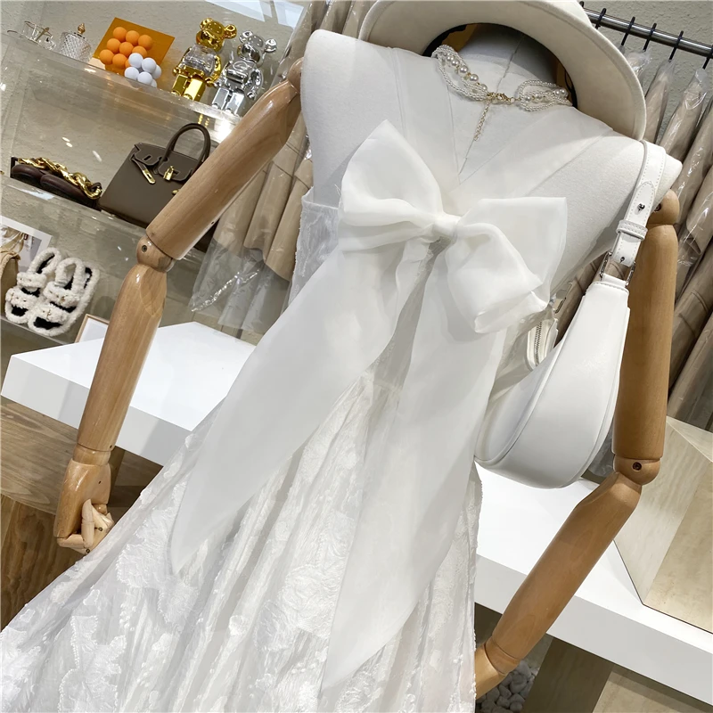 

Aleeveless Robe Femme A Line High Waist Maxi Dresses for Women Elegant Princess Lady Suspender Long Dress