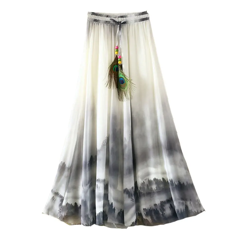 2019 летнее богемное длинная юбка из шифона в винтажном стиле Faldas Элегантный принт