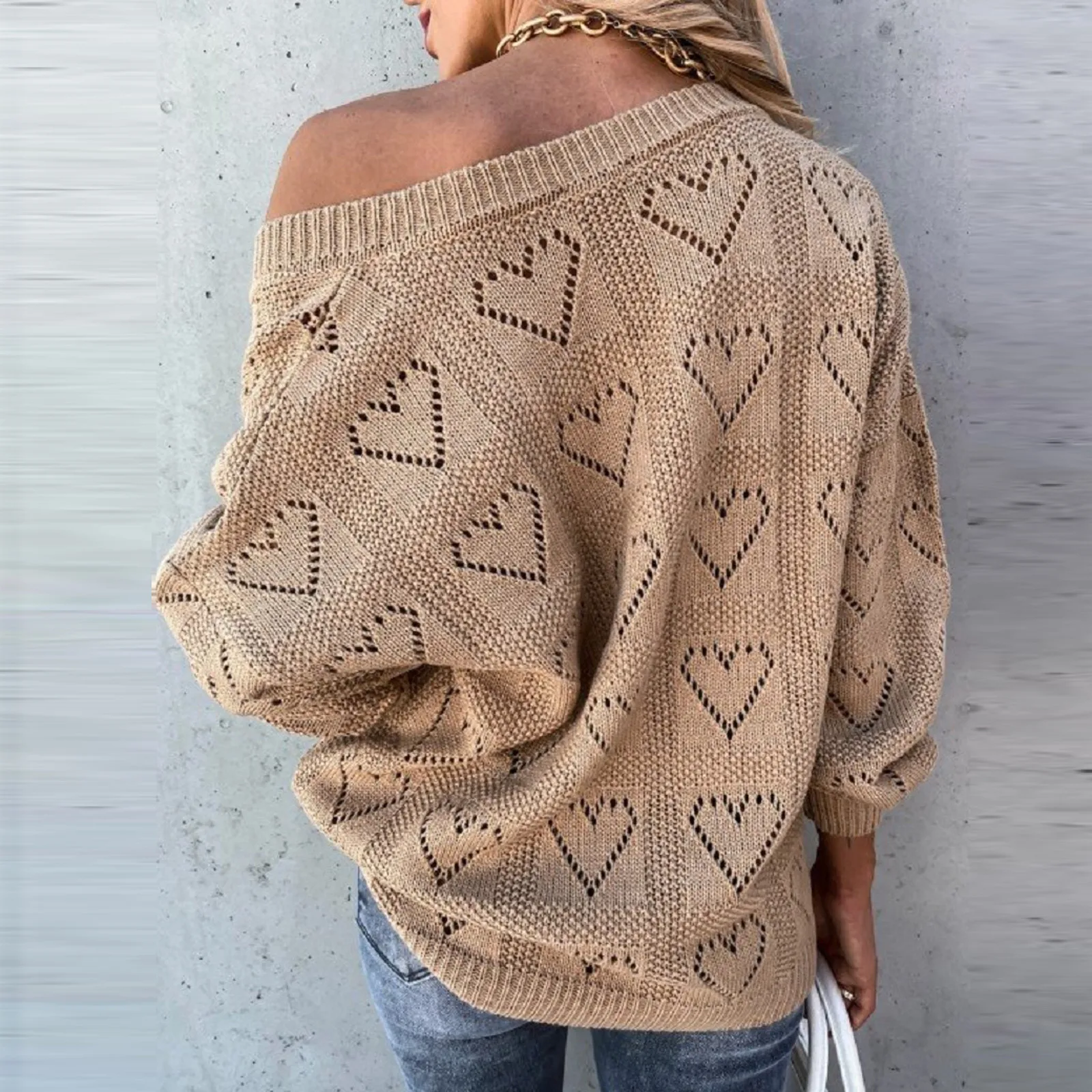 

Fashion Knitted Heart Sweater Casual Winter Loose V-Neck Pullover Tops Ladies Female Streetwear Women Long Sleeve Blusas Jumper