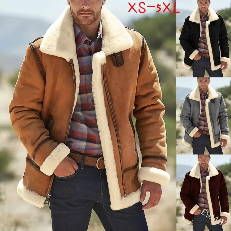 

Men Parka Jacket Thick Wool Coat Men's Slim Lapel Zipper Coat Winter Warm Long Sleeves Coat Fashion Casual Solid Color