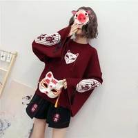 2020 winter high street women pullover embroidered sweater trend round neck knit short slim sexy outwear christmas clothes