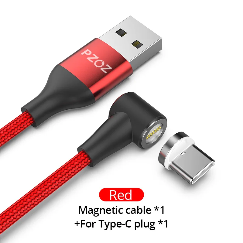 Red 1m For Type C Магнитный кабель PZOZ 90 градусов usb c Micro usb type C для быстрой зарядки, магнитное зарядное устройство Microusb type-C для iphone Xs MAX xiaomi usb-c - Цвет: Red 1m For Type C