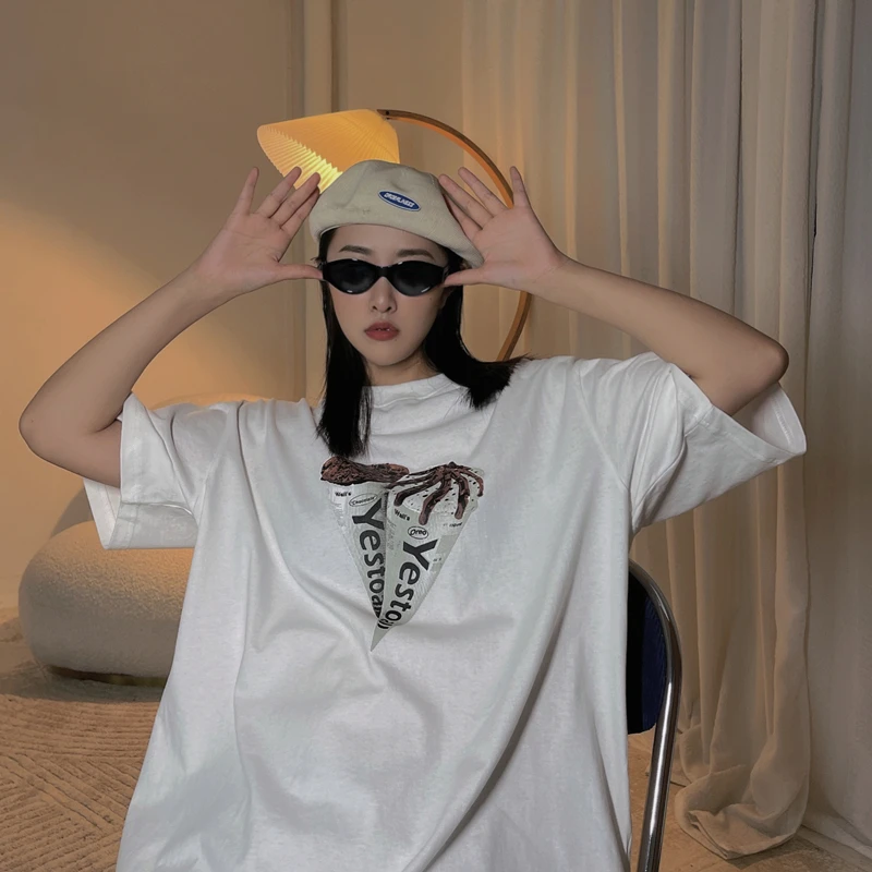 

Salt Vintage sweet cool print short sleeve T-shirts women's oversize Korean Pullover tees