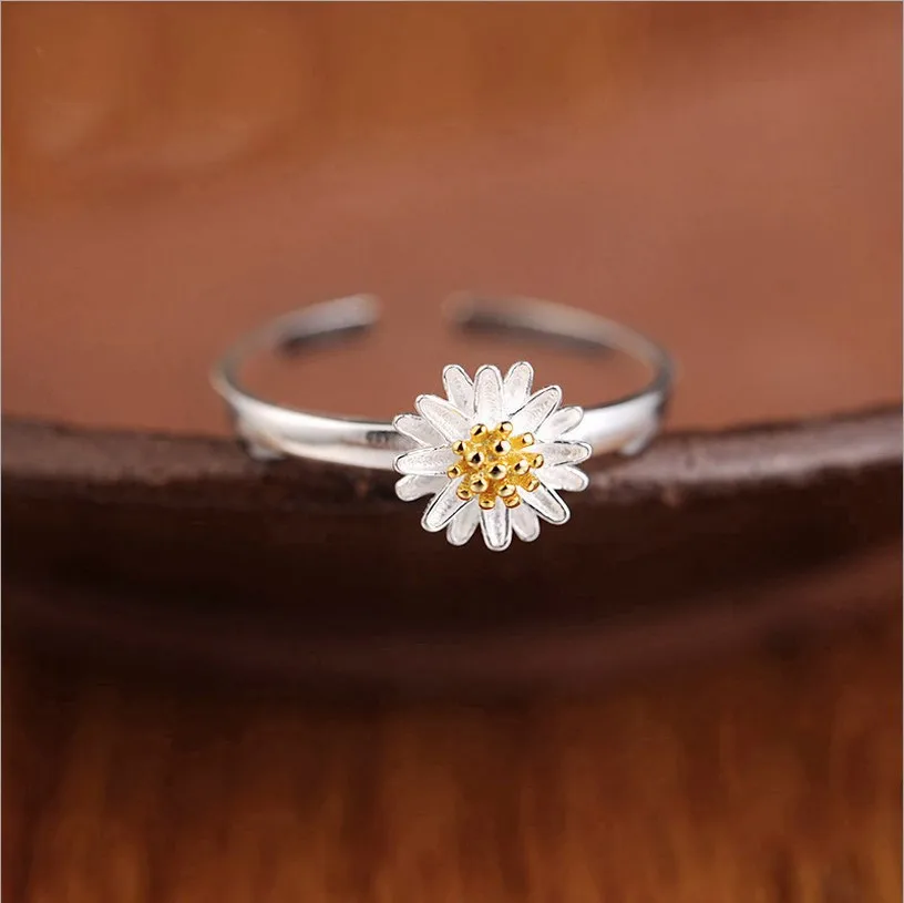 

DIEERLAN Retro Vintage Jewelry 925 Sterling Silver Daisy Flower Rings For Women Men Big Opening Antique Rings