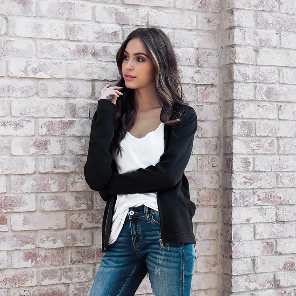 Женские свободные топы с длинным рукавом пальто капюшоном на молнии спереди