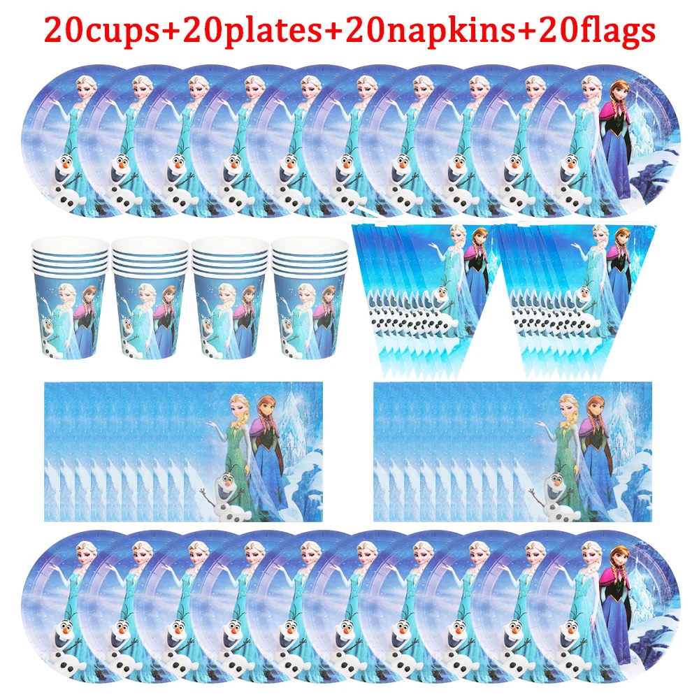 

Одноразовая посуда с принцессой «Холодное сердце» для вечеринки, тарелки с мультяшными героями Диснея для девочек, чашки, украшения для дня рождения, Детские принадлежности для душа