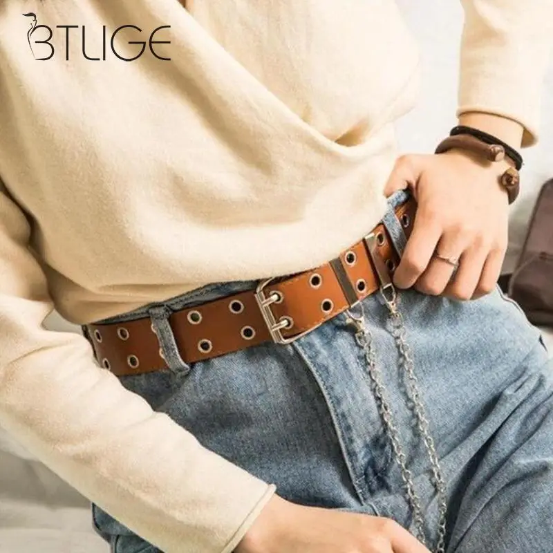 

Fashion Pin Buckle Pu Leather Belts For Women Punk Wind Jeans Individual Decorative Belt Chain Women Belt