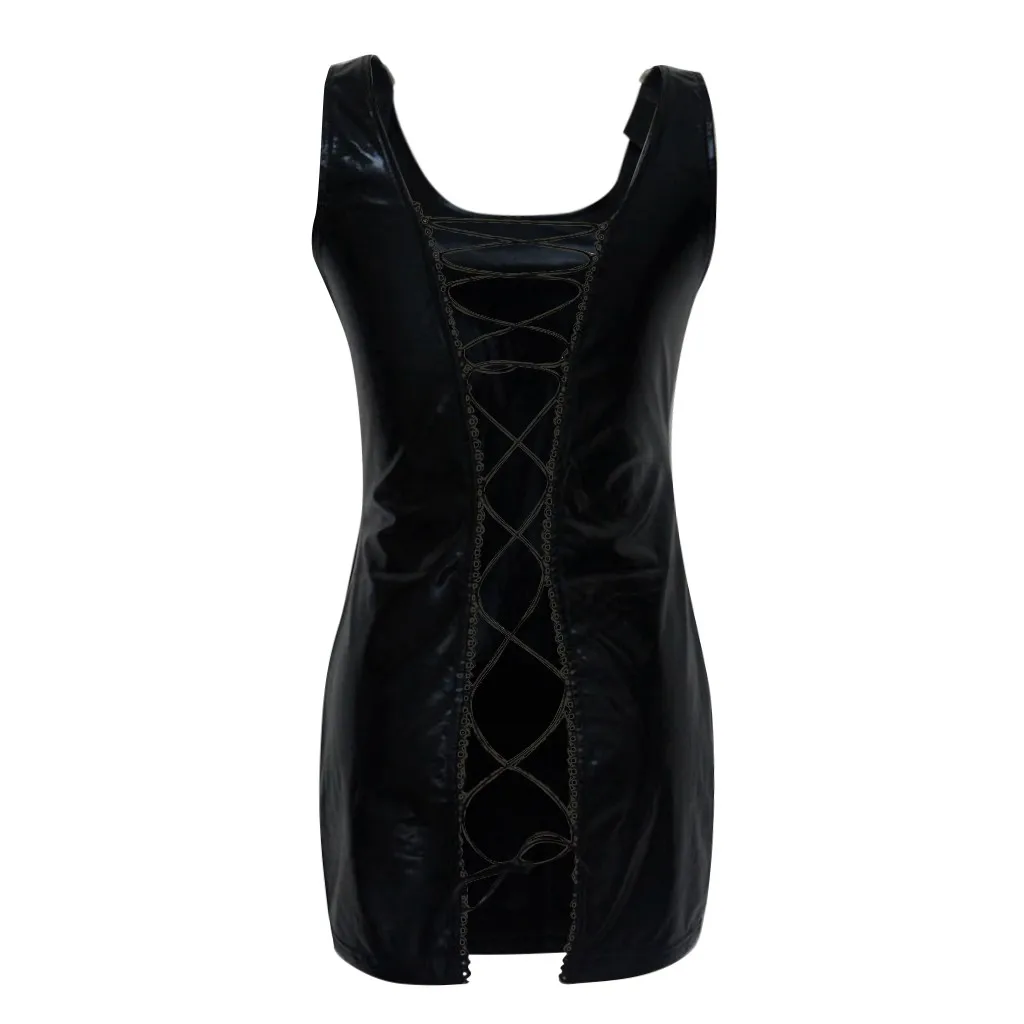 Пикантные Лакированная кожа платье S-2XL отрегулировать ремни регулирующие