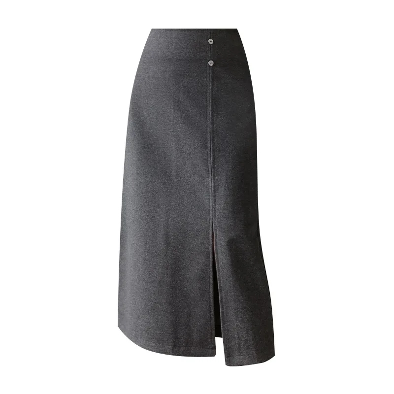 

2021 Korean Version of Solid Color High Waist Woolen Skirt Winter Slim Single-breasted Split Mid-length Skirt Office