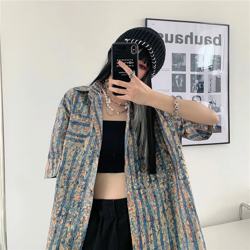 

Summer new style Korean Harajuku style high street loose print short-sleeved shirt women