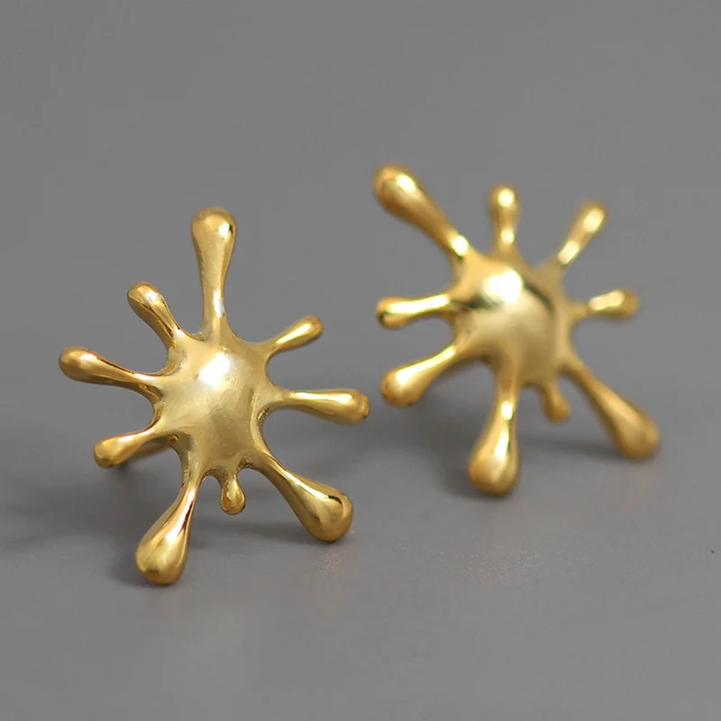 INATURE 925 Sterling Silver Fashion Splashing Water Metal Stud Earrings for Women Jewelry Gifts | Украшения и аксессуары