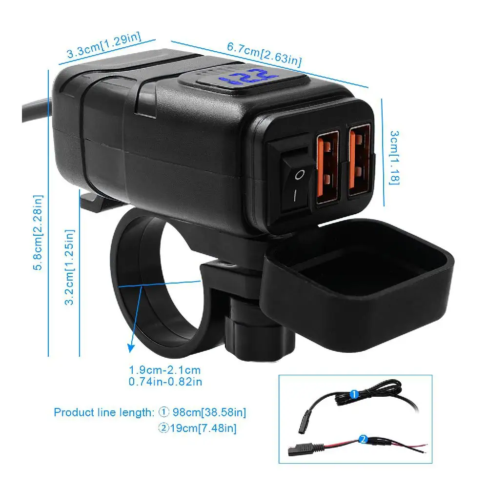 motorcycle vehicle mounted charger waterproof usb adapter 12v phone dual quick charge 3 0 voltmeter on off switch moto equipment free global shipping