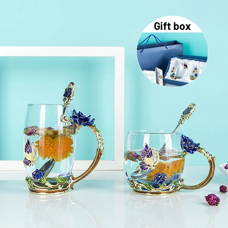 Эмалированная чашка с синей розой для воды в скандинавском стиле чайная Luo Shihua