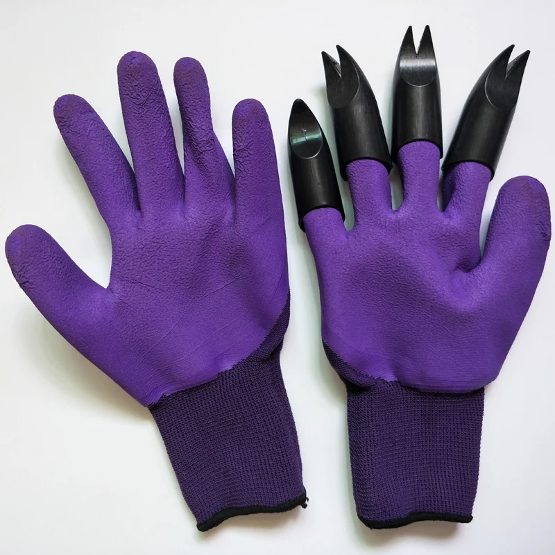 purple 4 fork claws 1 пара новых садовых перчаток для садовой копки, посадки сада, Genie перчаток с 4 ABS пластиковыми когтями - Цвет: purple 4 fork claws