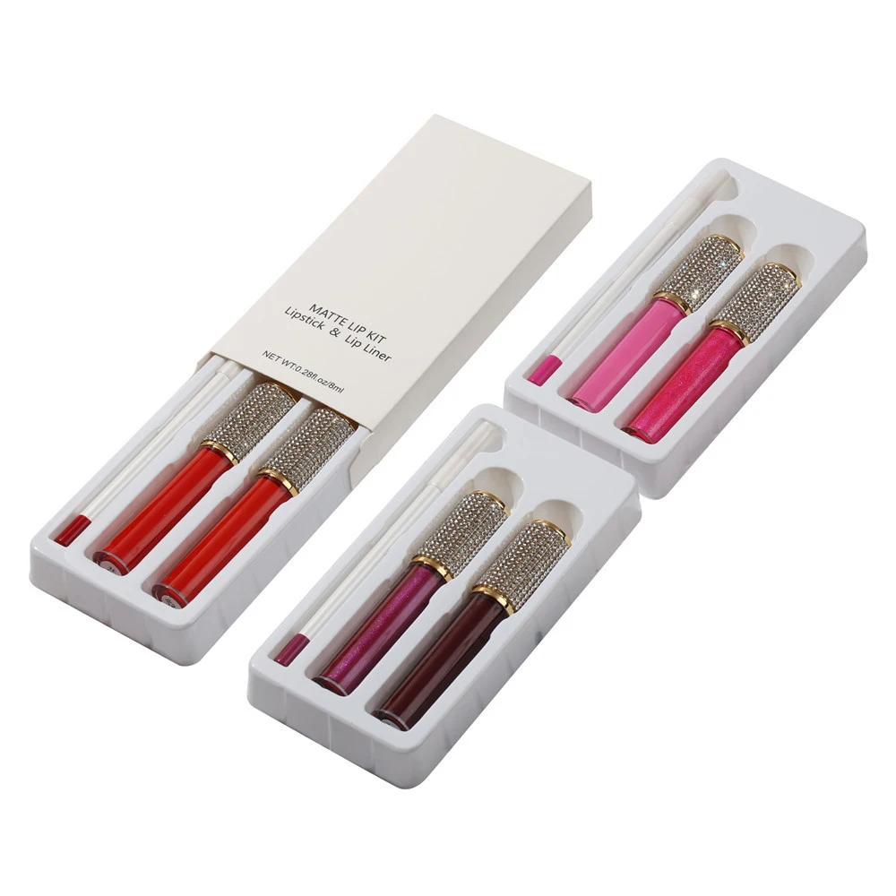 

Pearlescent Matte Liquid Lipstick Lip Liner Combination Three-in-one Set Private Label Custom Long-lasting Non-stick Lipstick
