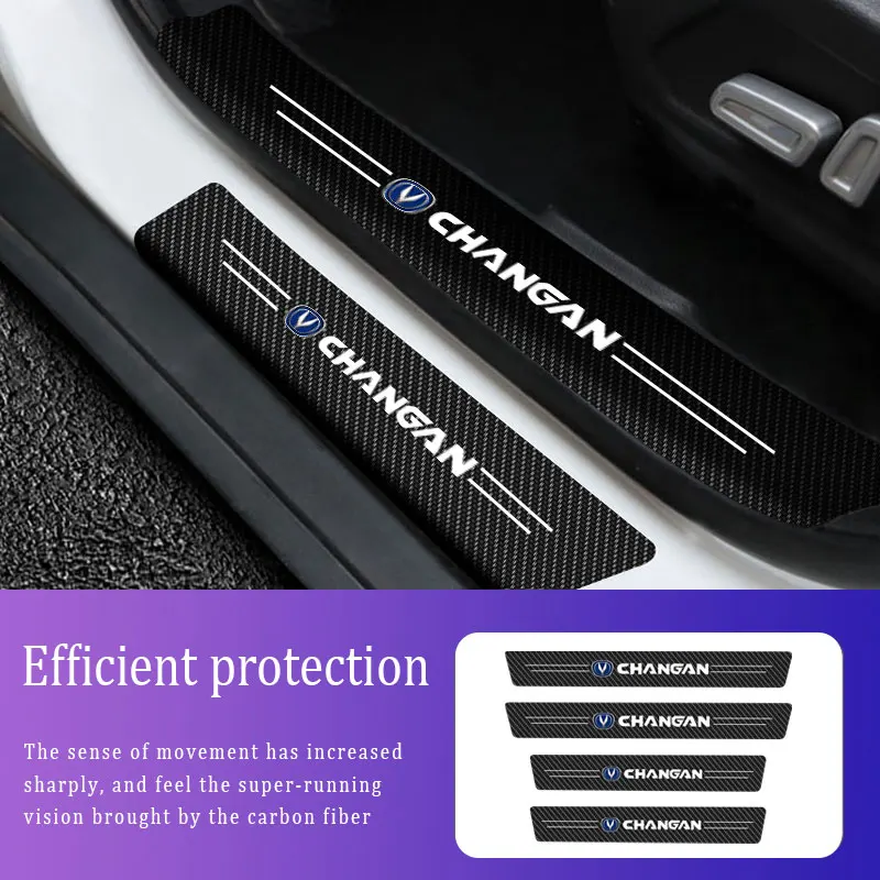 

4X Decal Car Sticker Door Carbon Leather Fiber Sill Plate For ChangAn Yuexiang Yidong DT XT E-Star CS15 Type Auto Accessories