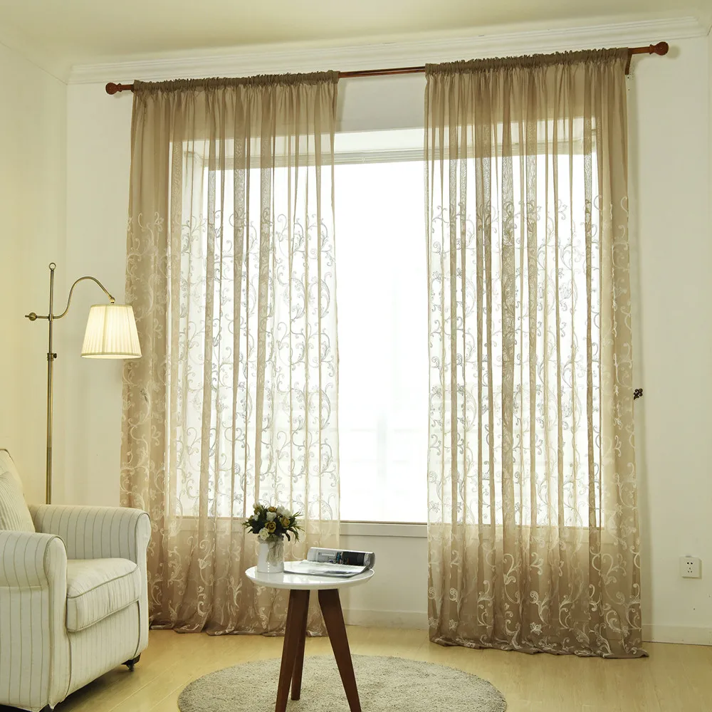 

Elegant Modern Leaves Sheer Curtain Tulle Window Treatment Voile Drape Valance Panel Fabric Curtains Drapes