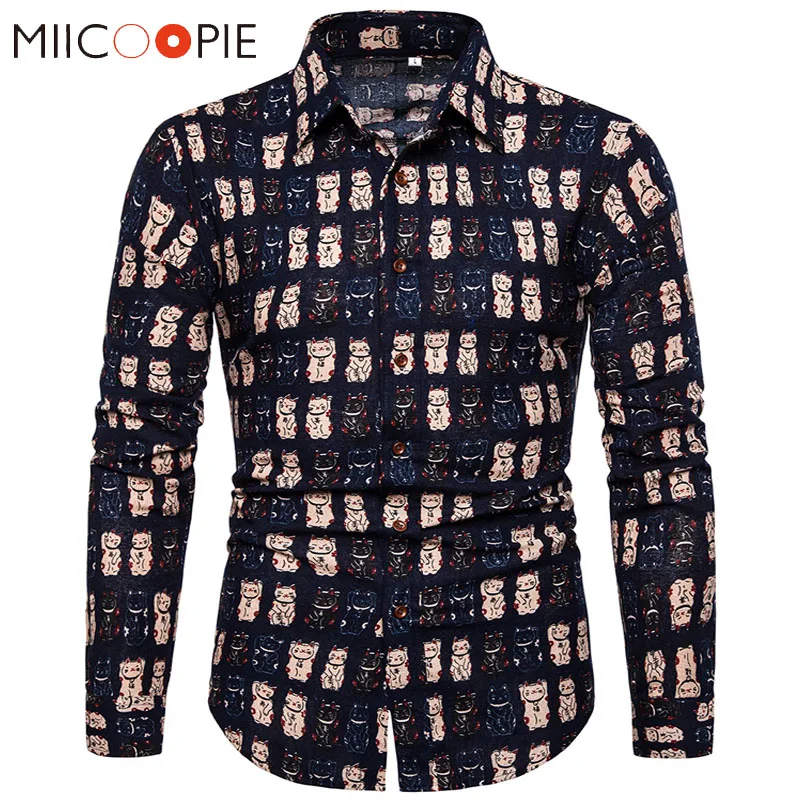 Рубашка мужская с длинным рукавом Повседневная Мягкая хлопково-Льняная