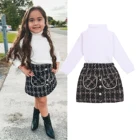 Осенние комплекты для маленьких девочек Citgeett, однотонный вязаный свитер с длинным рукавом + клетчатая мини-юбка, весенний костюм