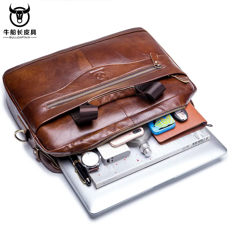 Men Genuine Leather Briefcase Business Handbag Top Layer Cowhide Male Shoulder Bag Cross Body Bag 14