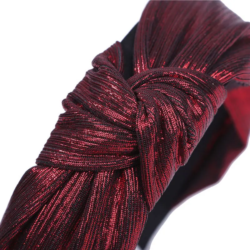 

1 PC New Solid Color Bright Ribbon Knot Plastic Hairbands Headbands for Women Girls Gold Hairband Wide Hair Band Accessories