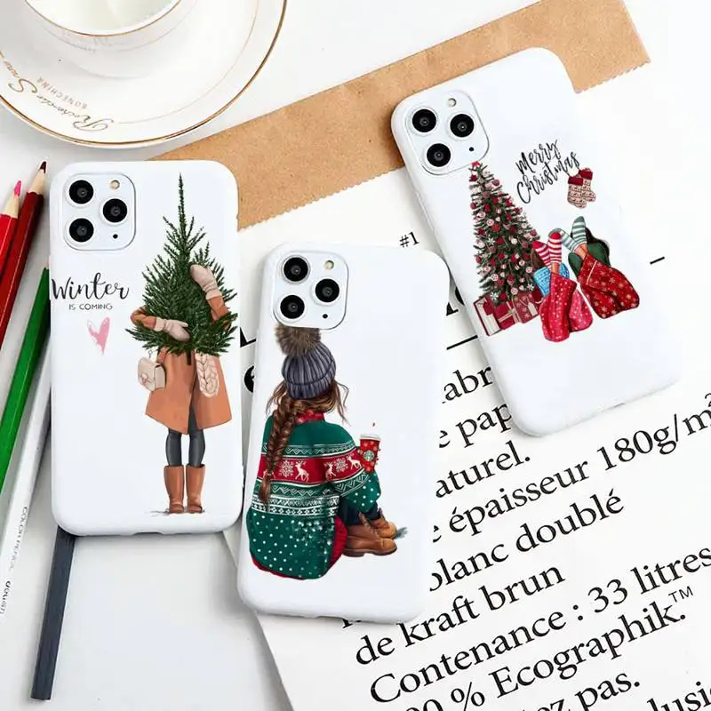 

Christmas Tree Girl Gift Liquid Silicone Phone Case for iPhone 11 Pro Max XR XS X Soft Candy Cover for iPhone 6 6S 7 8 Plus Case