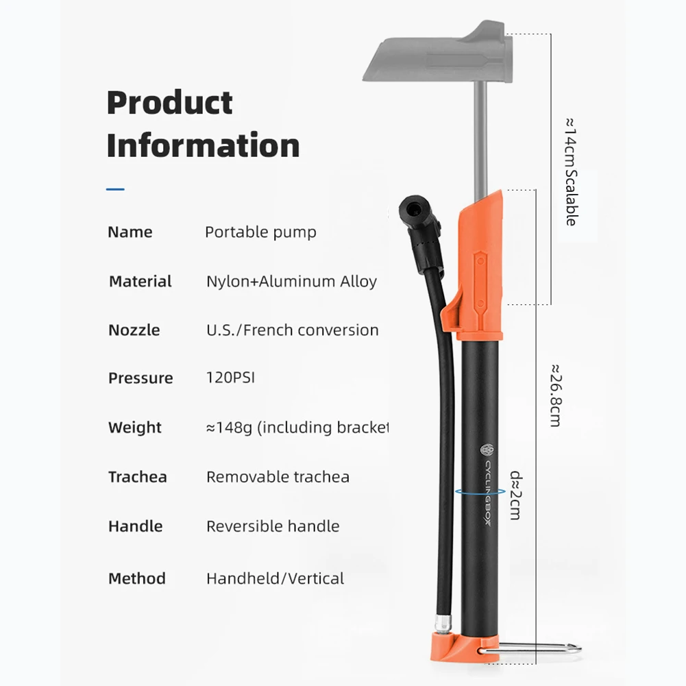 Портативный ручной насос для велосипедных шин Реверсивный водонепроницаемый