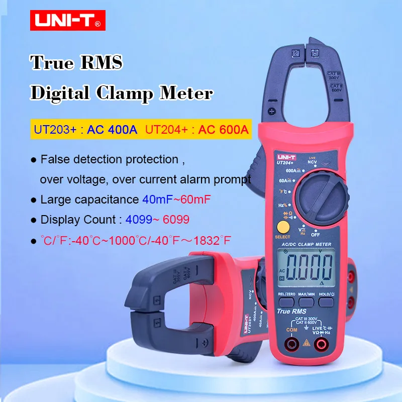 UNI-T  UT203+ UT204+ Digital Clamp Meter  AC DC Current Tester 400-600A Clamp Multimeter Auto Range False Detection Protection