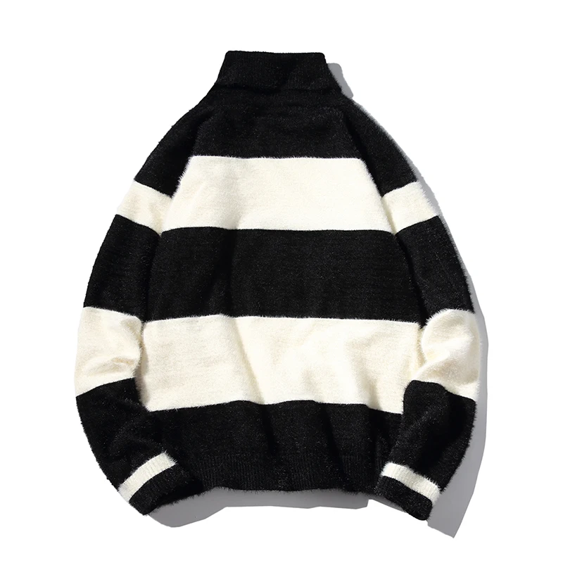 

Fashion Striped Turtleneck Mens Sweater Thin Wool Comfortable Pullover Knitted Sweater Men Youthful Vitality Turtleneck Pullover