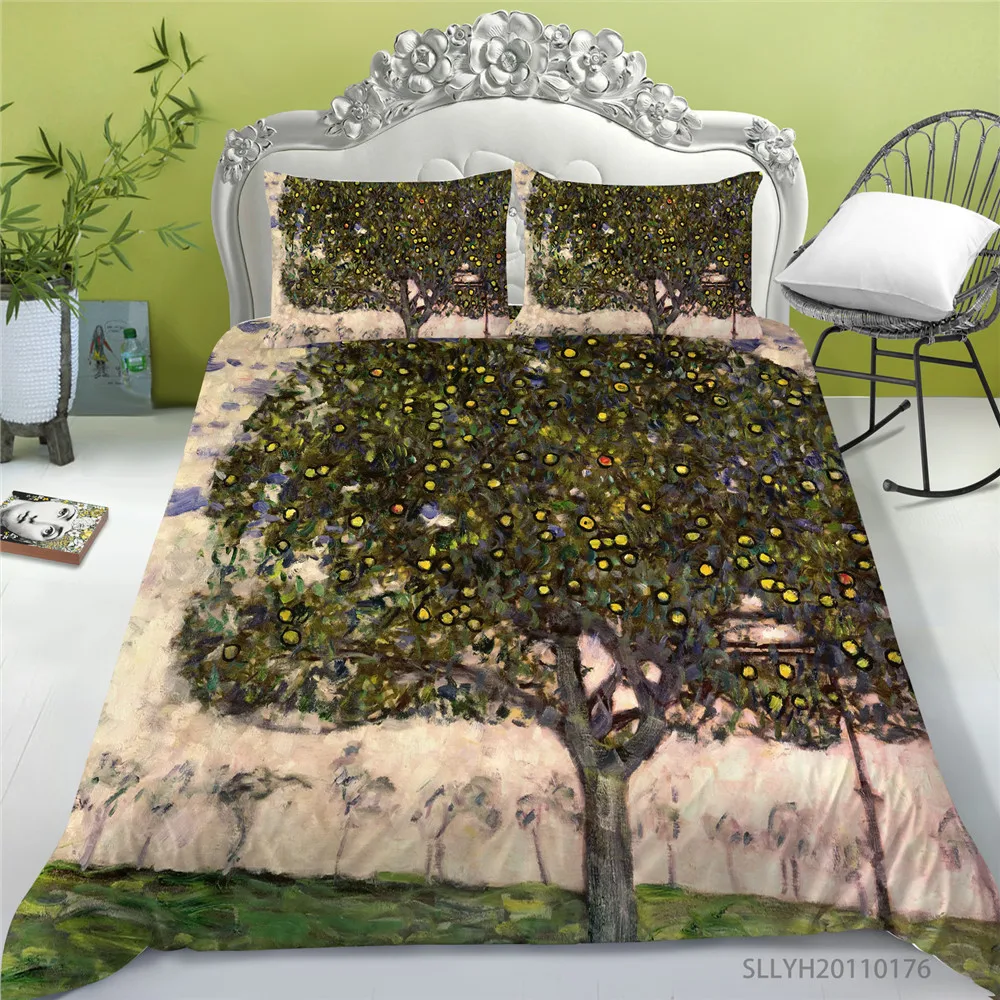 

3D Comforter Cover Set Oil Painting Print Queen King Size Green Unique Design Bed Set Pillowcase