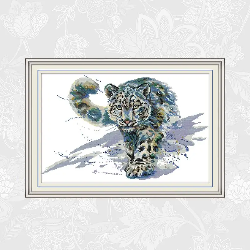 

Snow leopard Paintings Cross Stitch Printed Canvas, DIY Handmade Embroidery Sets, DMC Cotton Thread Crafts Needlework
