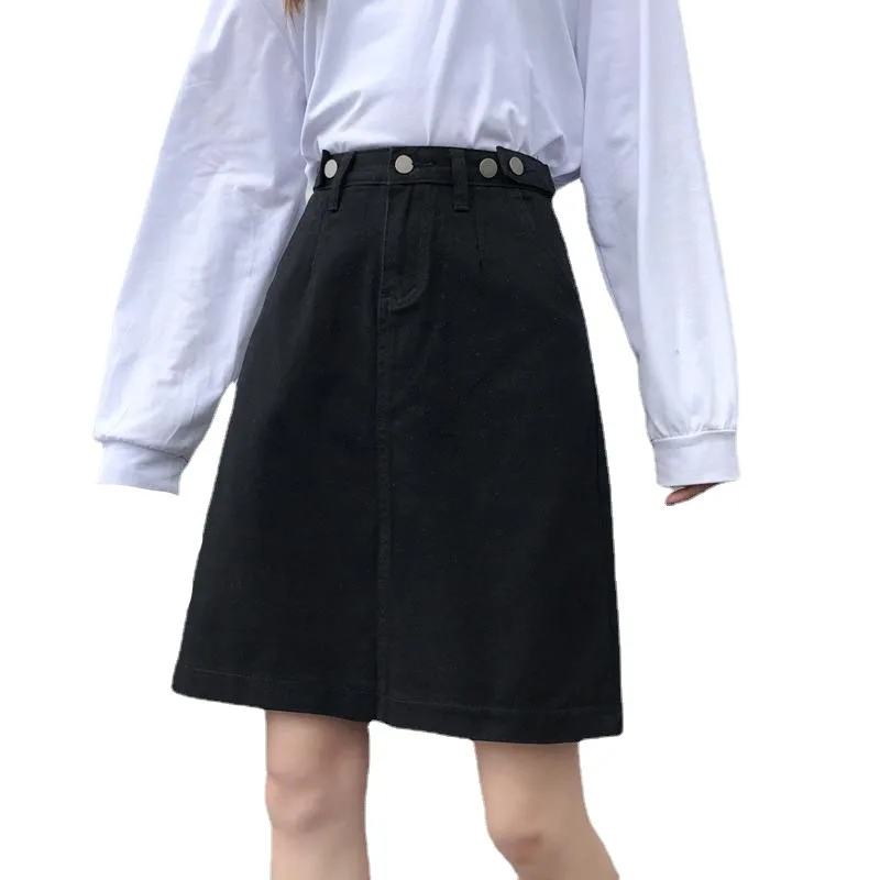 

Женская джинсовая юбка с завышенной талией, до колен