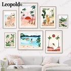 Абстрактный пейзаж пляжная живопись на холсте Побережье Пляж девушка плакат настенное искусство скандинавский Декор для дома гостиной аксессуары