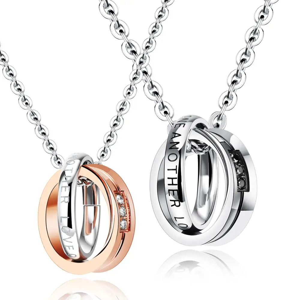 

Stainless Steel Necklace Double Circle Fashion Pendant Necklaces Couple Favorite Festival Jewelry Lovers Gifts