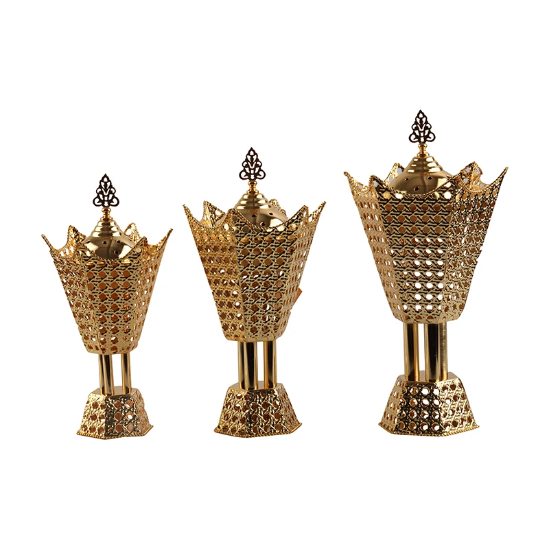 Hexagon middle east golden metal incense holder arabic incense burner for home use